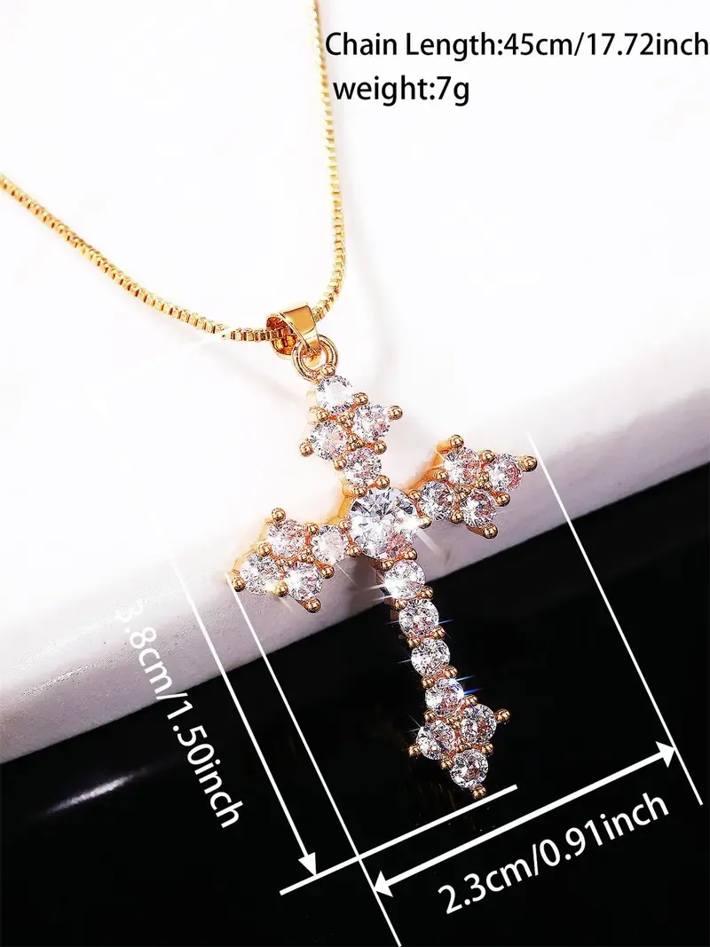 Rhinestone Cross Pendant Necklace for Women, 1 Piece Fashion Jewelry for Party, Daily Clothing Decor, Trendy Jewelry for Birthday Gift