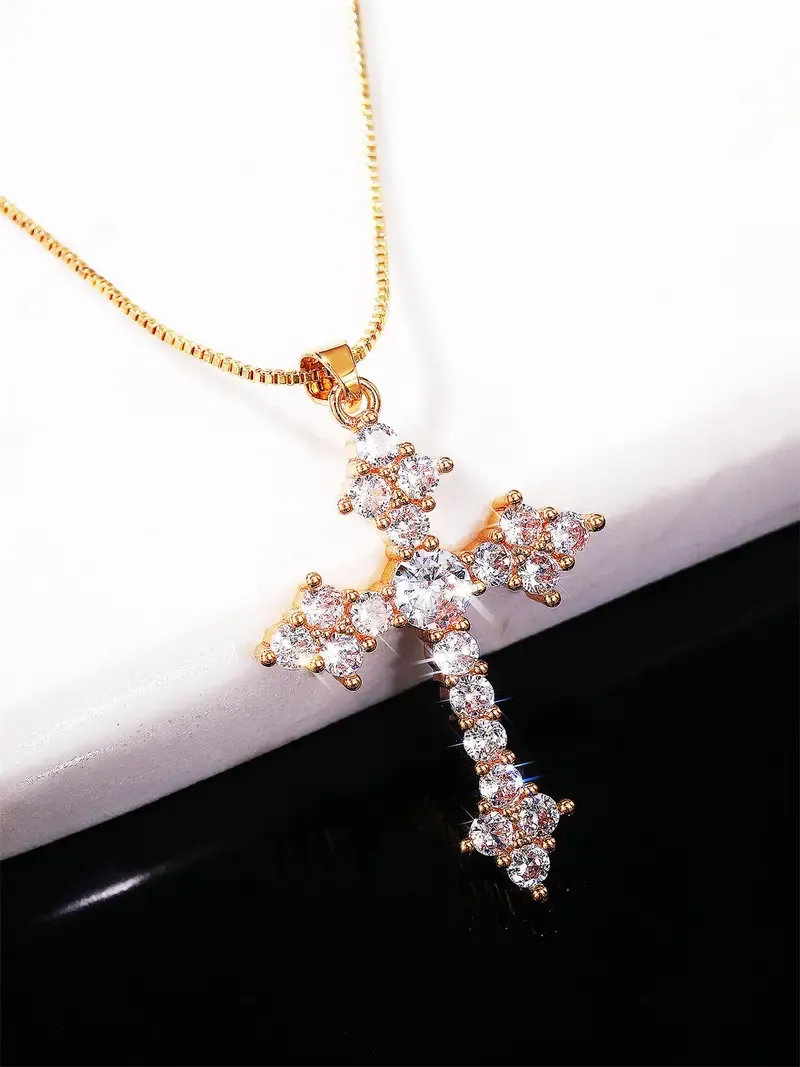 Rhinestone Cross Pendant Necklace for Women, 1 Piece Fashion Jewelry for Party, Daily Clothing Decor, Trendy Jewelry for Birthday Gift