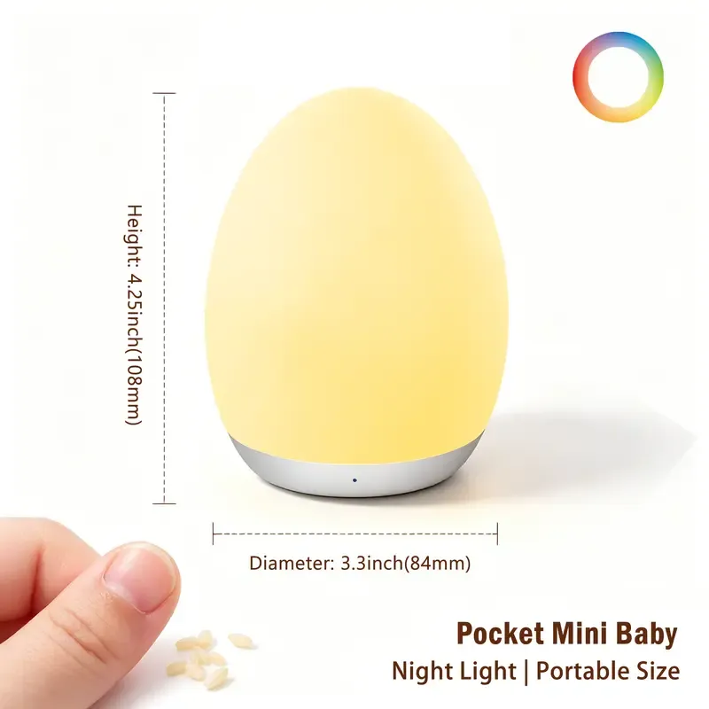 Kid's Night Light, Egg-Shaped Lamp, 7-Color RGB with Stepless Dimming, Rechargeable, Touch-Sensitive Switch – Baby Supplies, Home Decor, Mother's Day Special, Summer Ambiance, USB Rechargeable, Wireless Portable Lamp