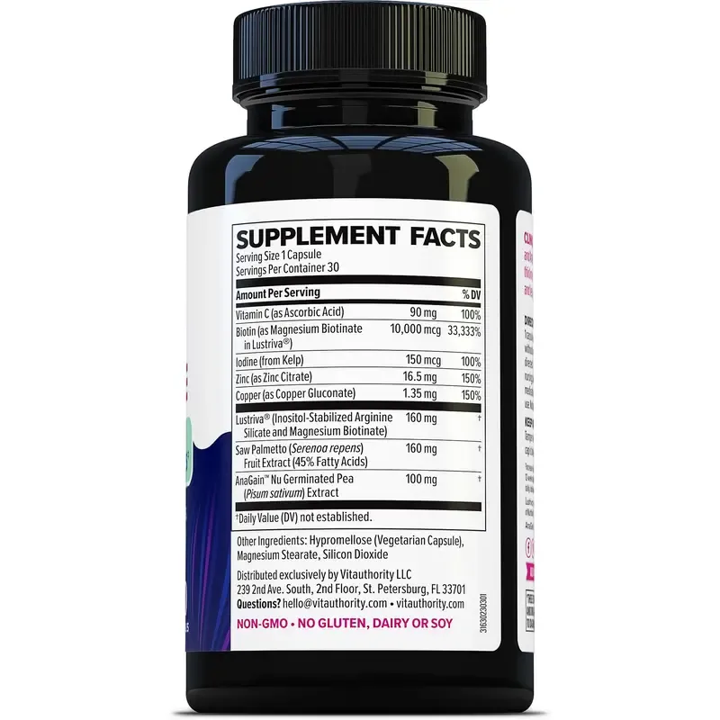 Vitauthority Hair Growth Activate Capsules - 30 Count, Clinically Studied Ingredients for Thicker Fuller Hair in 3 Weeks, Once Daily Formula