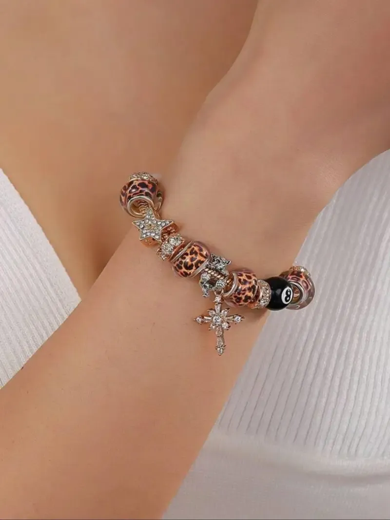 Women's Elegant Leopard Print Bracelet, Trendy Exquisite Braceket, Chic Gorgeous Jewelry As Gift for Girlfriend, Fashionable Bracelet, High Quality Bracelet, Alloy Chain Bracelet