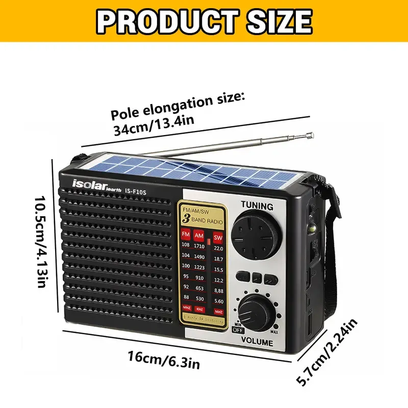 Portable Solar Radio AM FM SW Radio with Loud Speaker, Digital Speaker with Strong Reception, LED Lights, USB Charging, Detachable Battery Compact Emergency Radio for Indoor, Outdoor, Travel, Storms