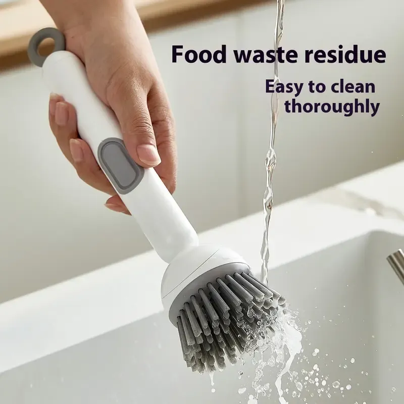 6-in-1 ABS Dish Brush with Soap Detergent Dispenser, Adjustable Angle, Rotatable Scrub Function, Wall Mount - Includes Scouring Pad, Ideal for Sink, Pots, Pans Kitchen Cleaning