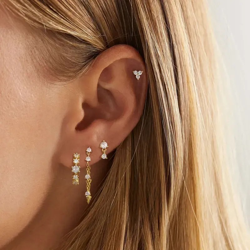 Dearmay 4 Pcs Gold Earrings for Women Earring Stacks Summervibes Cubic Zirconia Hypoallergenic Cartilage Dainty Gold Hoop Earrings Sets Stud Earring Sets for Multiple Piercing Jewelry Best Gift For Mother' s Day