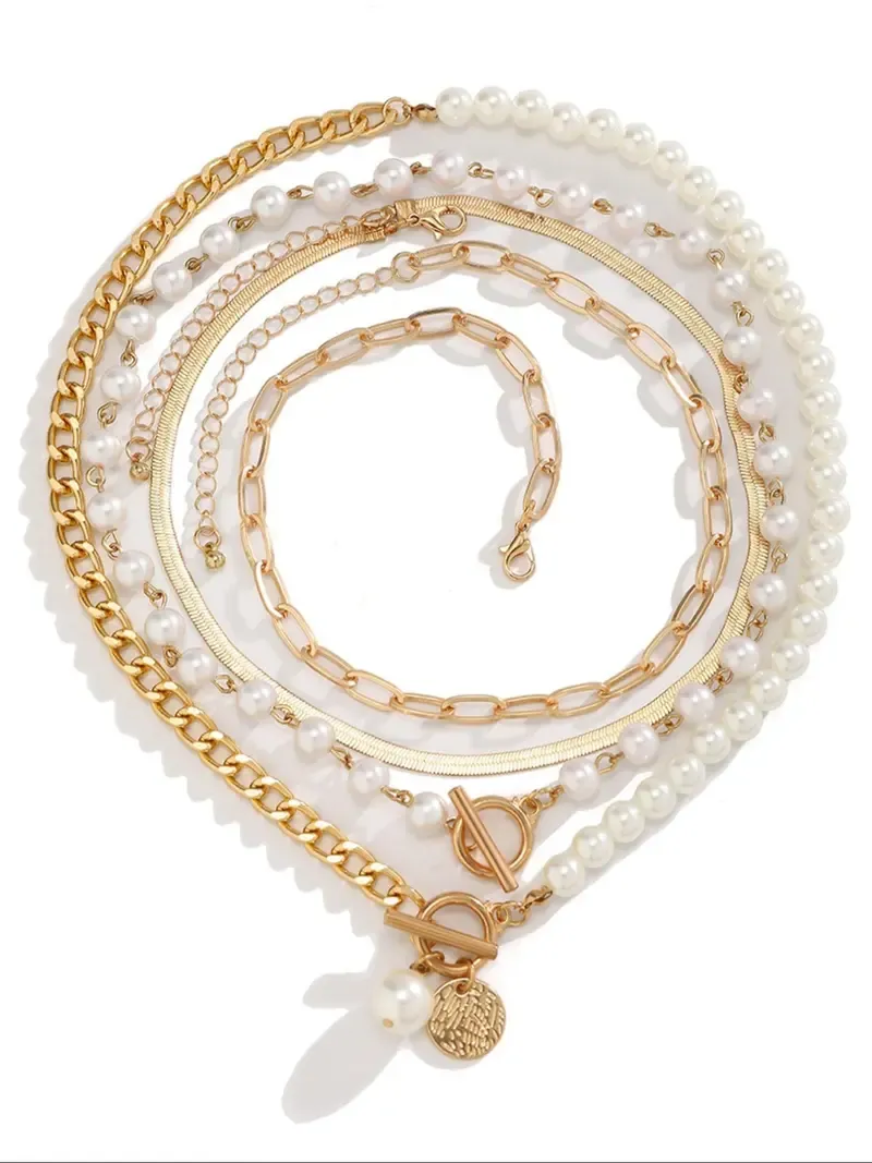 Faux Pearl Decorated Layered Pearl Chain Necklace, Layered Necklaces, Dangling Pearl Necklace, Fashion Jewelry for Party, Daily Clothing Decor, Trendy All-match & Exquisite Jewelry for Birthday Gift, Chic Gorgeous Jewelry