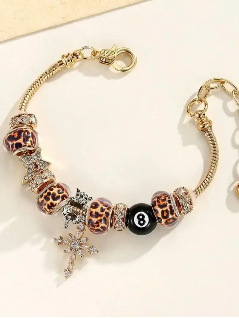 Women's Elegant Leopard Print Bracelet, Trendy Exquisite Braceket, Chic Gorgeous Jewelry As Gift for Girlfriend, Fashionable Bracelet, High Quality Bracelet, Alloy Chain Bracelet