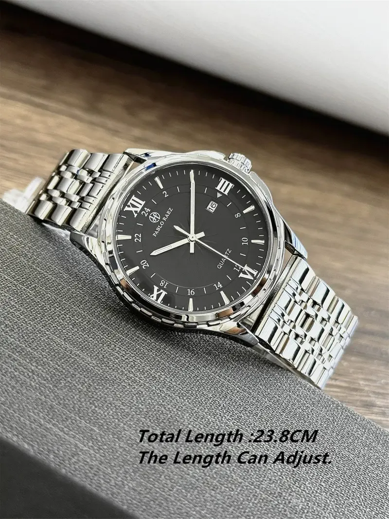 Men's Business Fashion Round Dial Analog Steel Quartz Watch, Fashion Watch for Party, Trendy All-match & Exquisite Watch with Box, Luminous Waterproof Watch