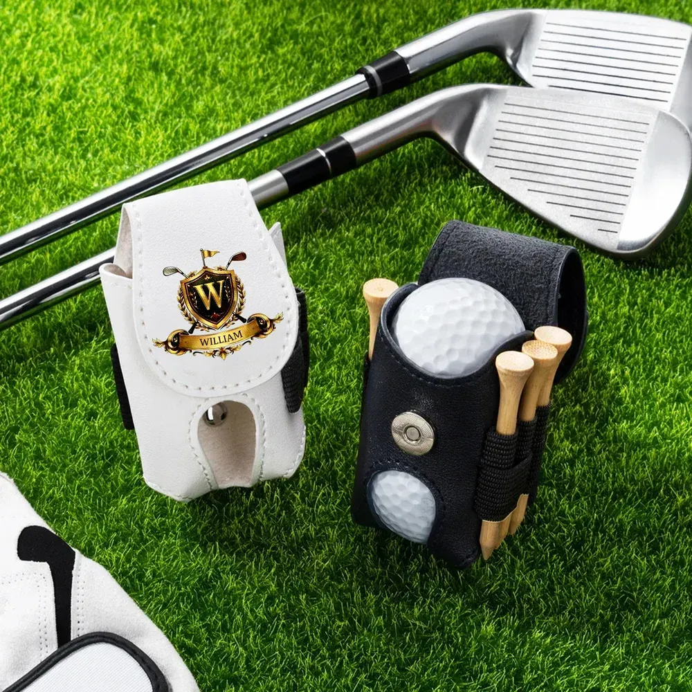 Personlige guldfarvede golfboldmærker, bogstaver, golftaske i PU-læder, kan tilpasses med navn, golfkøller, fødselsdagsgave, perfekt til golfentusiaster.