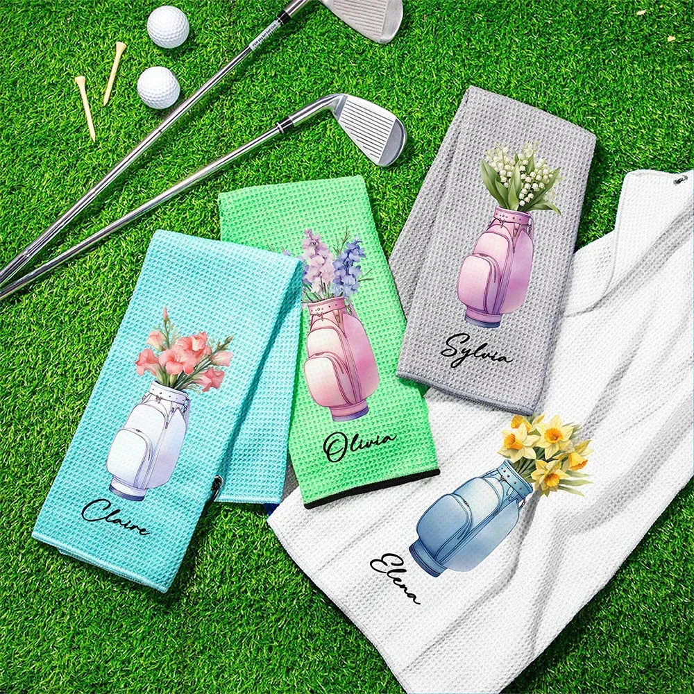 Personlige Broderede Blomster Golfhåndklæder – Elegance på Fairway