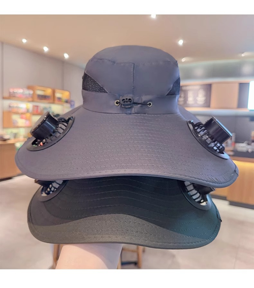 Solar-Powered Dual-Fan High-Wind Bucket Hat for Summer Outdoor Hiking & Fishing