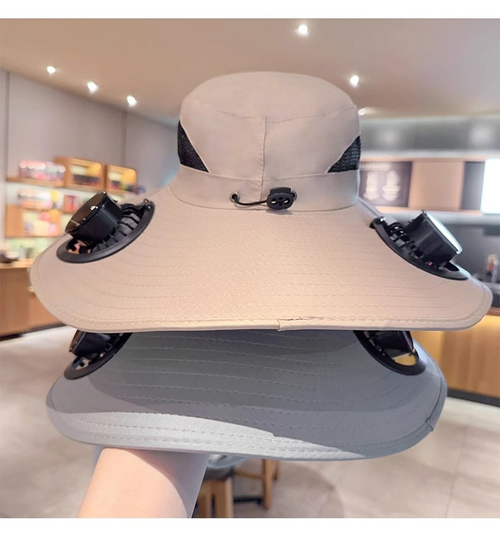 Solar-Powered Dual-Fan High-Wind Bucket Hat for Summer Outdoor Hiking & Fishing