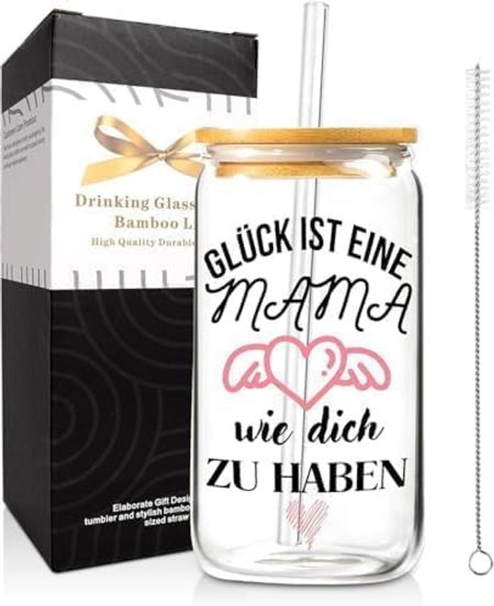 Geschenk Für Mama 500ml Glas Trinkbecher Mit Deckel Und Strohhalm,Mama Kaffee Glas Tasse,Geschenke Für Mama Von Tochter,Sohn- Geburtstagsgeschenk Geschenke Für Mama,Frauen,Ehefrau,Mutter