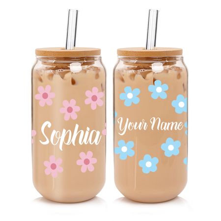 Mason Life Personalisierte Glas mit Namen – 530ml Glas mit Deckel und Strohhalm Personalisiert – Iced Coffee Becher, Geschenk für Mama, Muttertag Geschenk