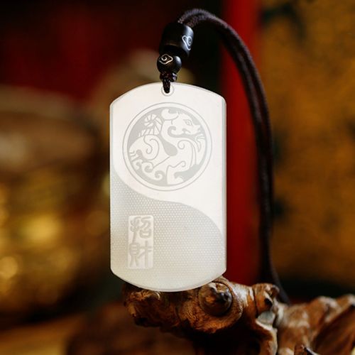 Goforrich White Jade PiXiu Yin Yang Luck Protection Necklace Pendant