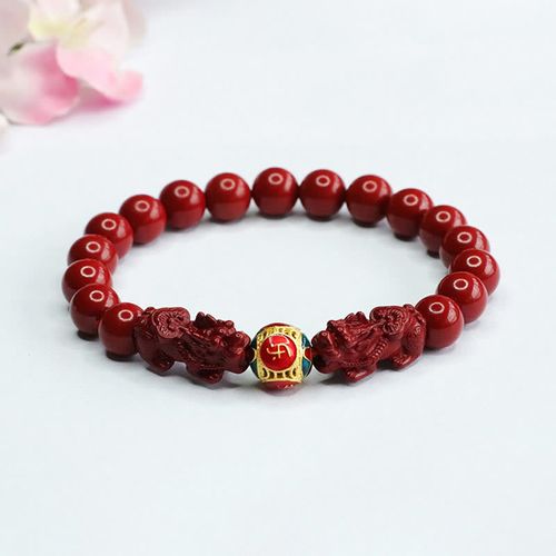 Goforrich Cinnabar Double PIXIU Keep Away Evil Spirits Bracelet