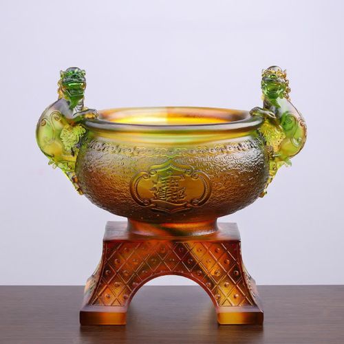 Goforrich Handmade Liuli Crystal PiXiu Treasure Bowl Art Piece Home Decoration