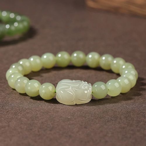 Goforrich Natural Hetian Jade PiXiu Carved Luck Bracelet