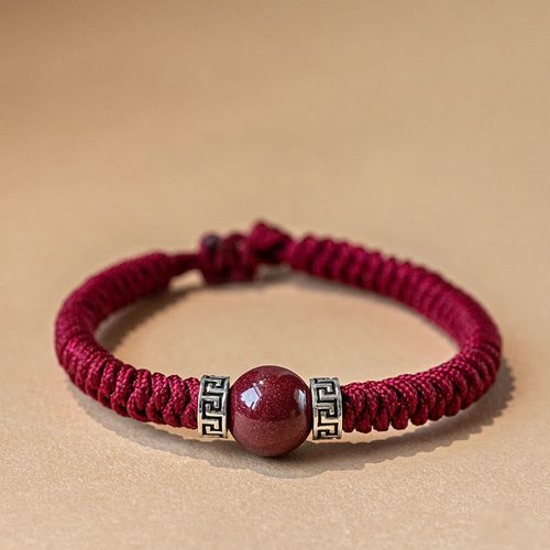 Buddha Stones 925 Sterling Silver Natural Cinnabar Bead Calm Handmade Braided String Bracelet