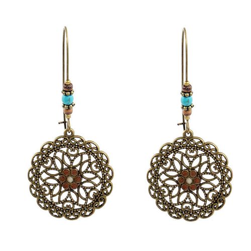 Goforrich Round Flower Design Luck Dangle Drop Earrings