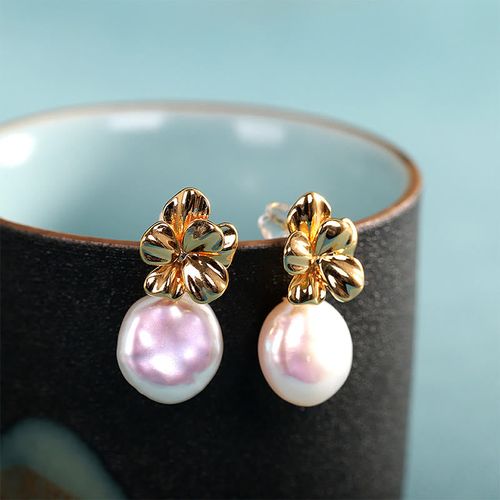 Goforrich 925 Sterling Silver Natural Baroque Pearl Flower Healing Drop Earrings