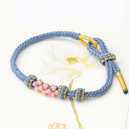 Buddha Stones Handmade Three Peach Blossoms Luck Eight Strands Braided String Bracelet