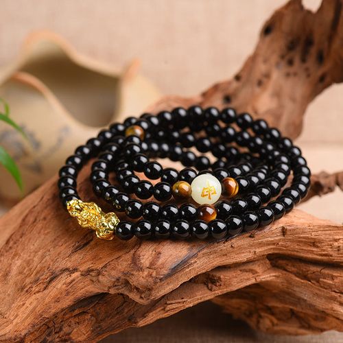 Goforrich Chinese Zodiac Obsidian PiXiu Protection Mala Bracelet