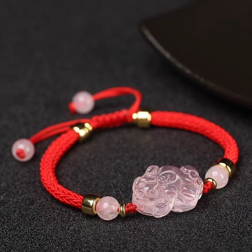 Goforrich PiXiu Pink Crystal Wealth String Braided Bracelet