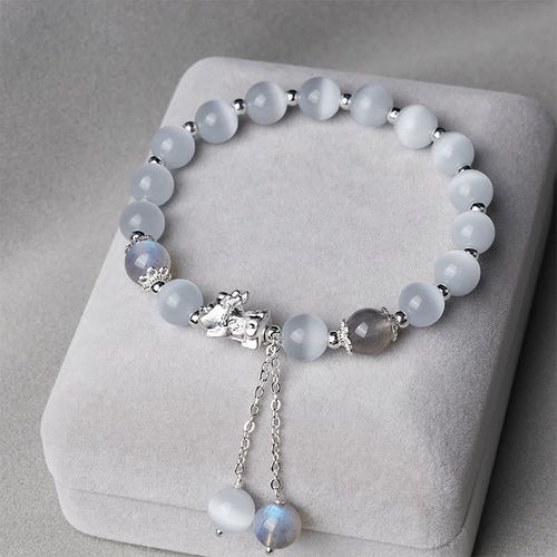 Goforrich Natural Cat's Eye Moonstone Strawberry Quartz PiXiu Support Bracelet