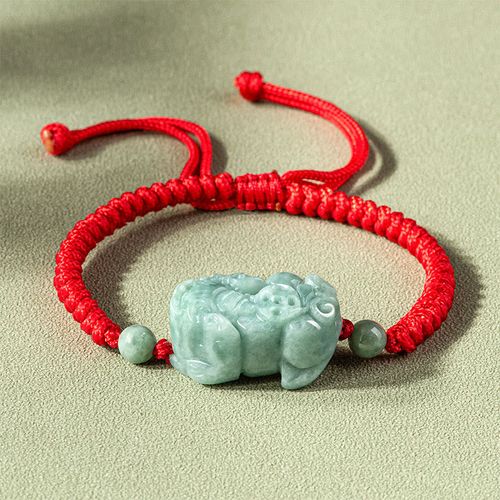 Goforrich Handmade Natural Jade PiXiu Protection King Kong Knot Braided String Bracelet