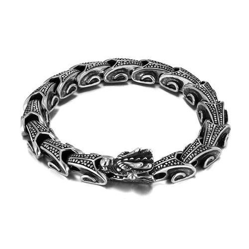 Buddha Stones Dragon Titanium Steel Luck Bracelet Bangle