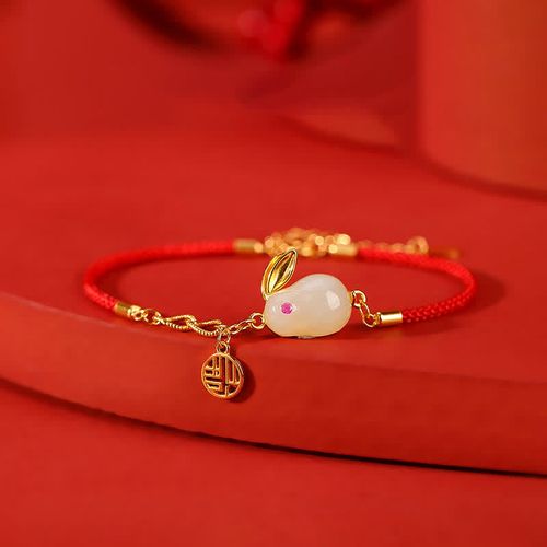 Buddha Stones 925 Sterling Silver Year of the Rabbit Hetian White Jade Luck Blessing Red String Bracelet