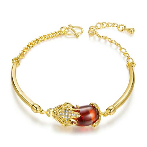 Goforrich FengShui Golden Red Agate PiXiu Wealth Luck Bracelet