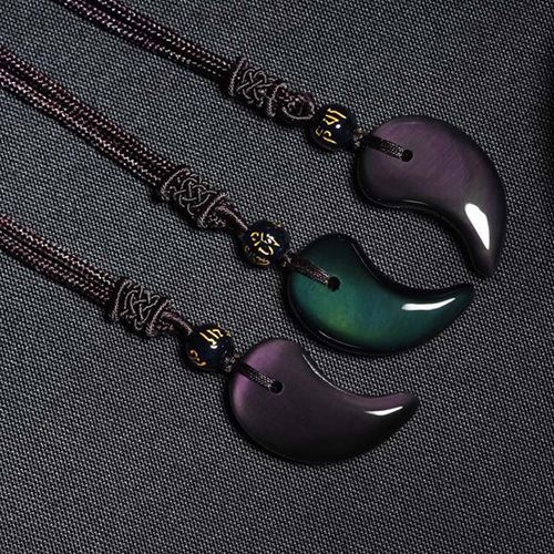 Buddha Stones Rainbow Obsidian Yin Yang Strength Pendant Necklace