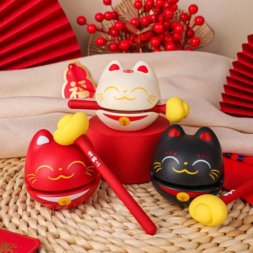 Goforrich Small Lucky Cat PiXiu Wooden Fish Wealth Percussion Instrument Home Decoration