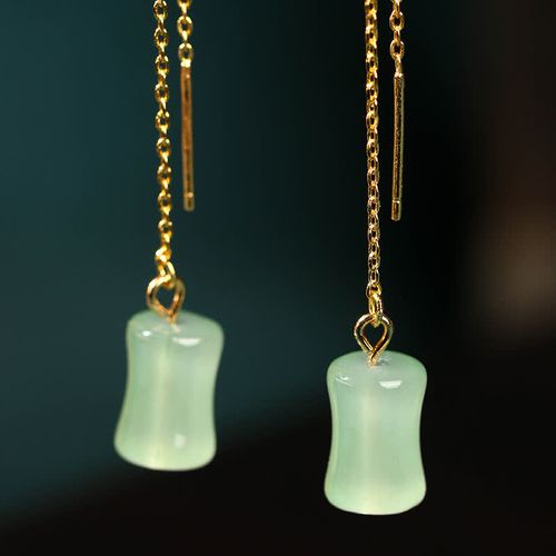 Goforrich Jade Bamboo Pattern Luck Drop Earrings