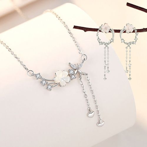 Goforrich 925 Sterling Silver Flower Butterfly Love Necklace Pendant Earrings Set