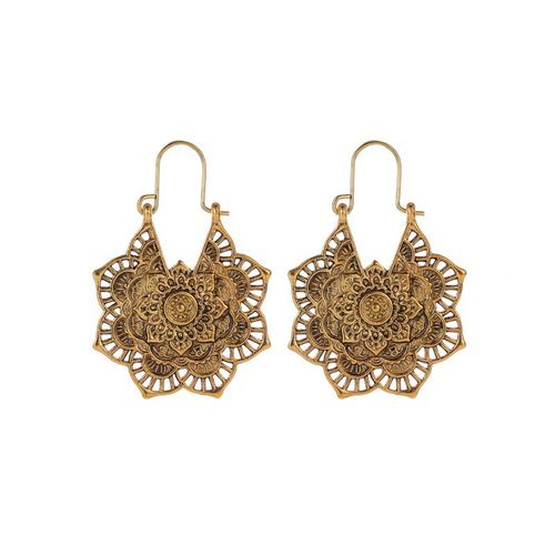 Goforrich Tibetan Lotus Engraving Copper Blessing Drop Earrings