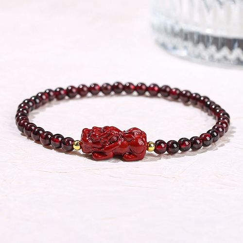 Goforrich Garnet Cinnabar PiXiu Strawberry Quartz Square Bead Protection Bracelet