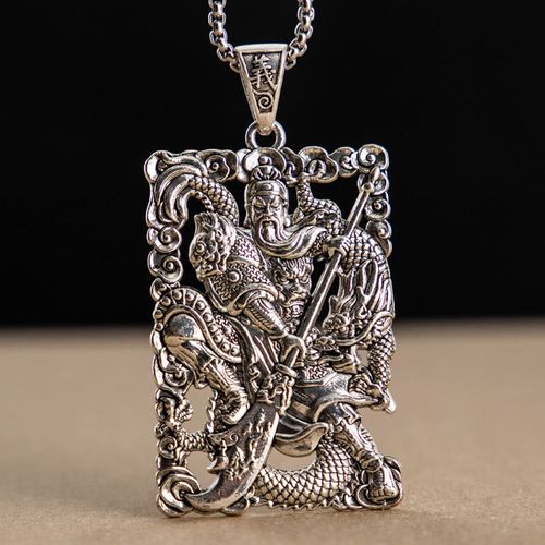 Buddha Stones Guan Gong Dragon Auspicious Clouds Wealth Necklace Pendant