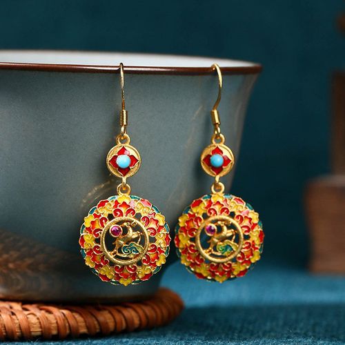 Goforrich 24K Gold Plated Dunhuang Color Elk Copper Balance Drop Earrings