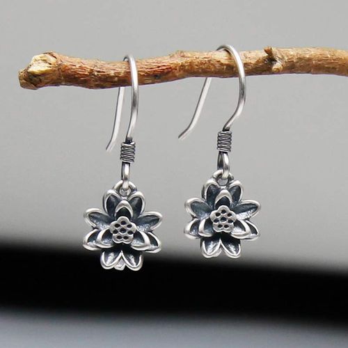 Goforrich 925 Sterling Silver Lotus Flower Enlightenment Earrings