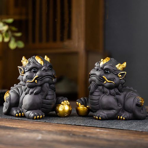 Goforrich PiXiu Ingot Ball Purple Clay Ceramic Tea Pet Wealth Home Figurine Decoration