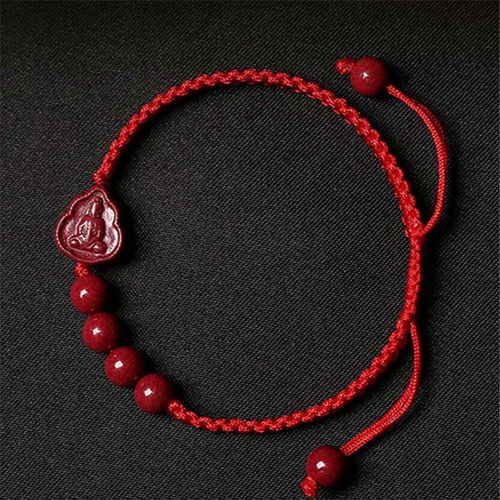 Buddha Stones Laughing Buddha Avalokitesvara Cinnabar Blessing String Bracelet