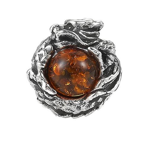 Goforrich 925 Sterling Silver Natural Amber Dragon Success Protection Stud Earring