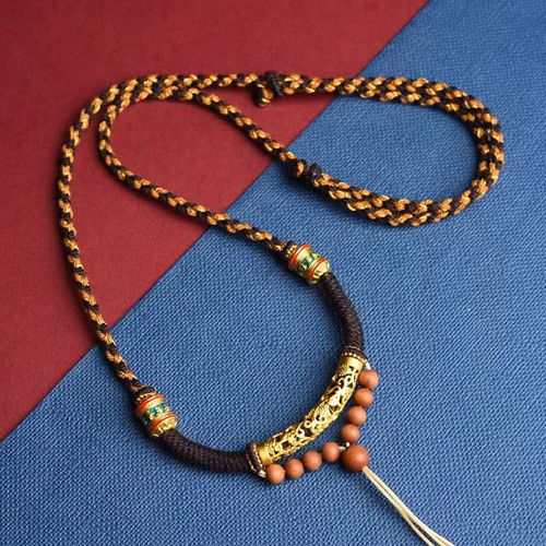 Buddha Stones Tibetan Handmade King Kong Knot Om Mani Padme Hum Prayer Wheel String Necklace Pendant