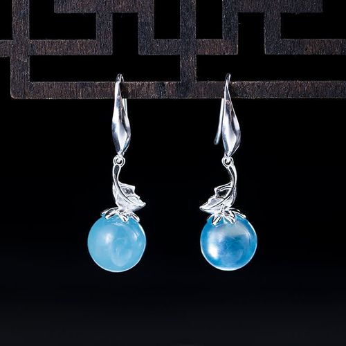 Goforrich 925 Sterling Silver Natural Aquamarine Leaf Flower Peace Earrings Necklace