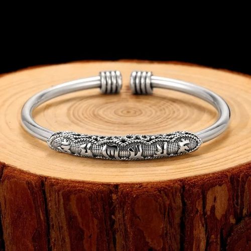 Buddha Stones Om Mani Padme Hum Engraved Peace Cuff Bracelet Bangle