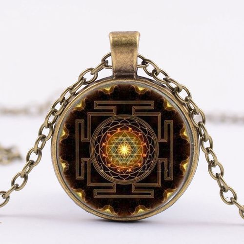 Buddha Stones Sacred Sri Yantra Time Gemstone Necklace