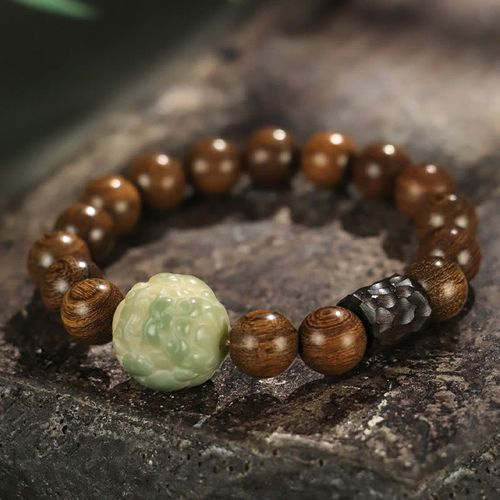 Goforrich Sandalwood Bodhi Seed PiXiu Ebony Wood Bead Healing Bracelet