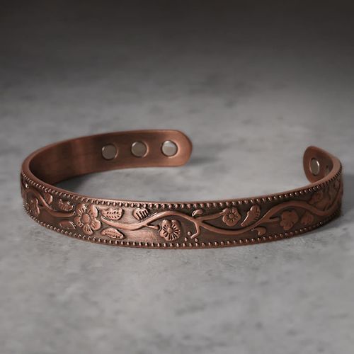 Buddha Stones Floral Magnetic Copper Adjustable Cuff Bracelet Bangle